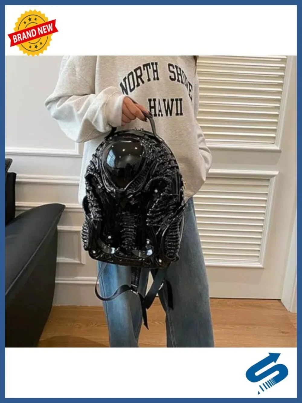 Goth Alien Y2K Backpack Xenomorph Costume PVC Travel Motorcycle Role-Play Bag